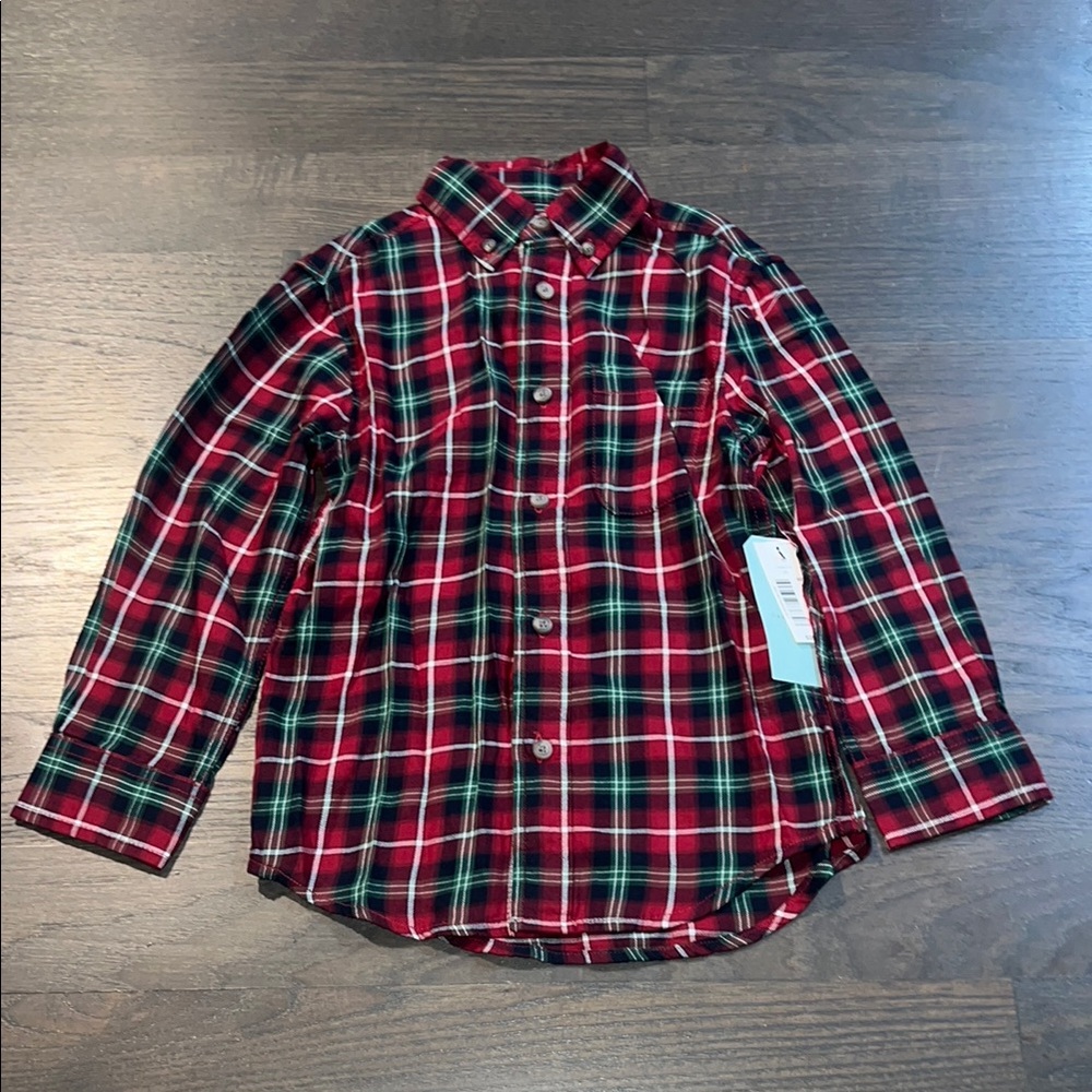 Class Club Red and Green Button Down Shirt Size 4/5